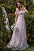 Load image into Gallery viewer, Lilac En linje Tylle Prom kjole med blomsterprint