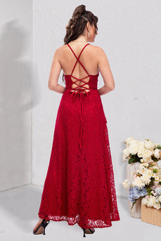 Red Lace Spaghetti stropper Prom kjole med Slit