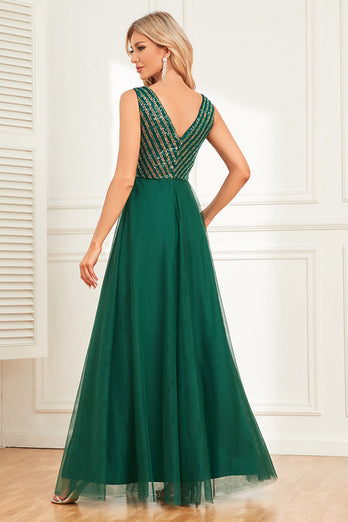 Mørkegrønn A Line Chiffon formell kjole