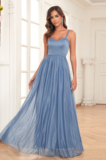 Sparkly Blue A Line Simple Prom Dress
