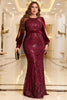 Load image into Gallery viewer, Sparkly Burgundy Plus Size formell kjole med lange ermer
