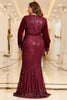 Load image into Gallery viewer, Sparkly Burgundy Plus Size formell kjole med lange ermer