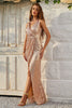 Load image into Gallery viewer, Champagne Slire Sparkly Prom Kjole med Slit