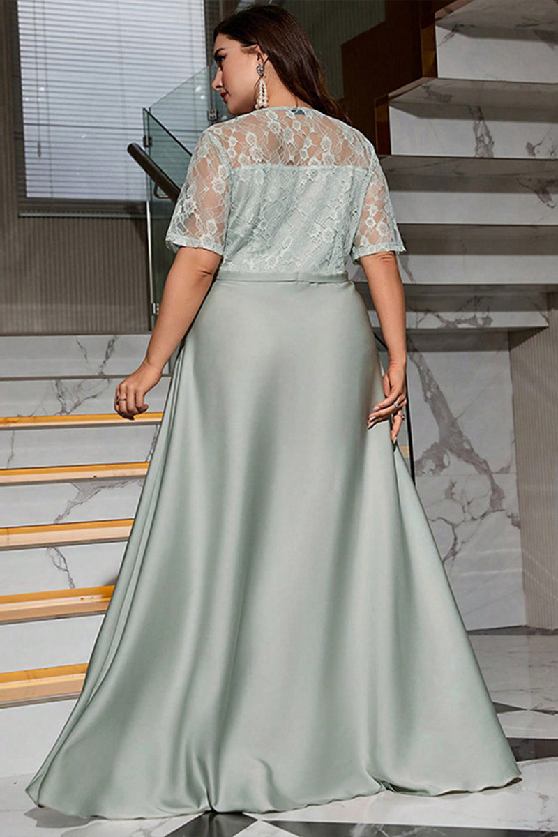 Load image into Gallery viewer, Grey Plus Size Mother of Bride Kjole med blonder