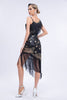 Load image into Gallery viewer, Asymmetrisk svart glitter 1920-talls kjole med frynser
