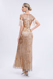 Champagne Sparkly Fringes Long 1920s kjole med korte ermer