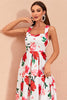 Load image into Gallery viewer, High-low White Floral Print Prom Dress med Ruffles