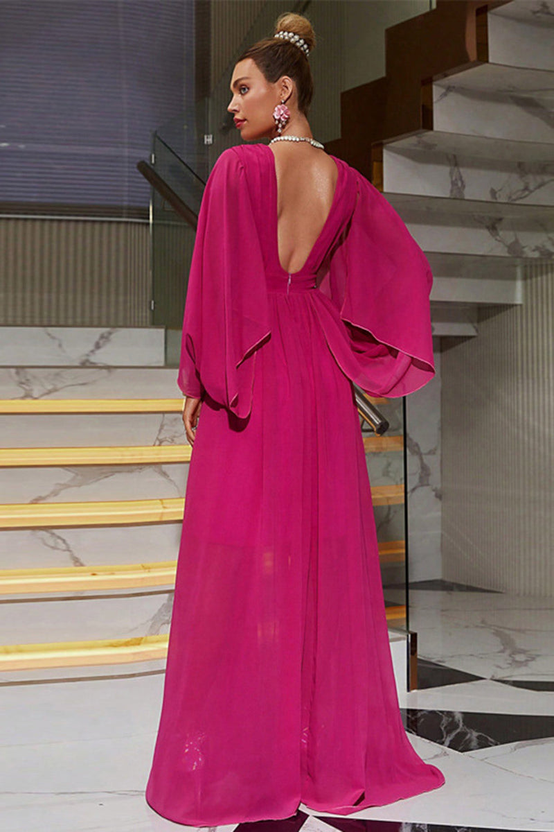 Load image into Gallery viewer, Varm rosa dyp V-hals formell kjole