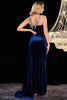 Load image into Gallery viewer, Navy Velvet Fringes Corset Prom Kjole med Slit