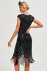 Load image into Gallery viewer, Sparkly Black Beaded Fringed 1920 -tallet Gatsby kjole