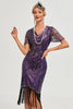 Load image into Gallery viewer, Sparkly Dark Green Beaded Fringed Cap Sleeves 1920 Gatsby Dress