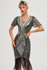 Load image into Gallery viewer, Sparkly Dark Green Beaded Fringed Cap Sleeves 1920 Gatsby Dress