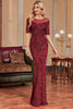 Load image into Gallery viewer, Burgunder glitrende formell kjole med korte ermer