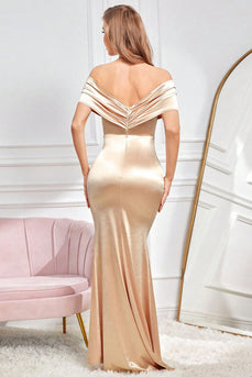 Havfrue av skulderen Champagne Prom kjole med Slit