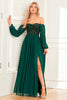 Load image into Gallery viewer, A-Line Mørkegrønn paljetter Prom kjole med ermer