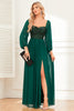 Load image into Gallery viewer, A-Line Mørkegrønn paljetter Prom kjole med ermer