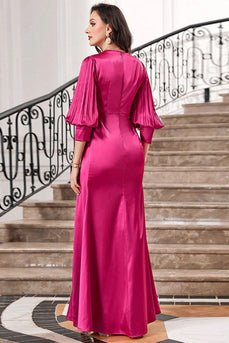 Hot Pink Ruffles formell kjole med halve ermer