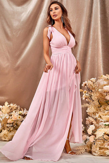 A-Line Pink Prom kjole med Slit