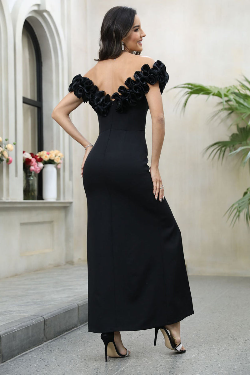 Load image into Gallery viewer, Black Off The Shoulder Prom Dress med Slit