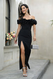 Black Off The Shoulder Prom Dress med Slit