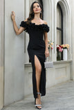 Black Off The Shoulder Prom Dress med Slit