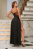 Load image into Gallery viewer, Svart Spaghetti stropper Prom kjole med Slit