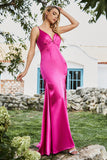 Havfrue Fuchsia Beaded Prom kjole med spalte