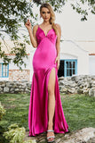 Havfrue Fuchsia Beaded Prom kjole med spalte