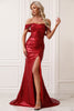 Load image into Gallery viewer, Sparkly Mermaid Off The Shoulder Red Prom Dress med Slit