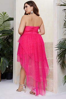Plus Size Sparkly Fuchsia lagdelt Prom Dress