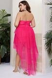 Plus Size Sparkly Fuchsia lagdelt Prom Dress