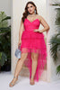 Load image into Gallery viewer, Plus Size Sparkly Fuchsia lagdelt Prom Dress
