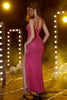 Load image into Gallery viewer, Glitter Hot Pink Spaghetti stropper Havfrue Prom Kjole med Slit