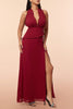 Load image into Gallery viewer, Burgund Halter Ruffles Prom kjole med Slit