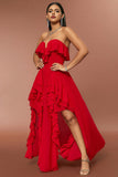 Red Strapless A Line Prom kjole med Ruffles