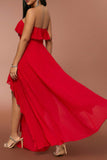 Red Strapless A Line Prom kjole med Ruffles