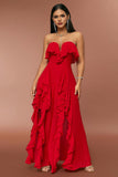 Red Strapless A Line Prom kjole med Ruffles