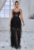 Load image into Gallery viewer, Svart Spaghetti stropper A Line Prom Dress med Slit