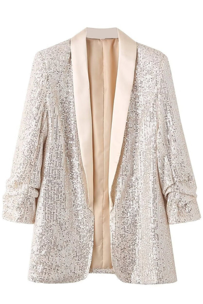 Load image into Gallery viewer, Sparkly Champagne Sequin Prom Party Blazer for kvinner