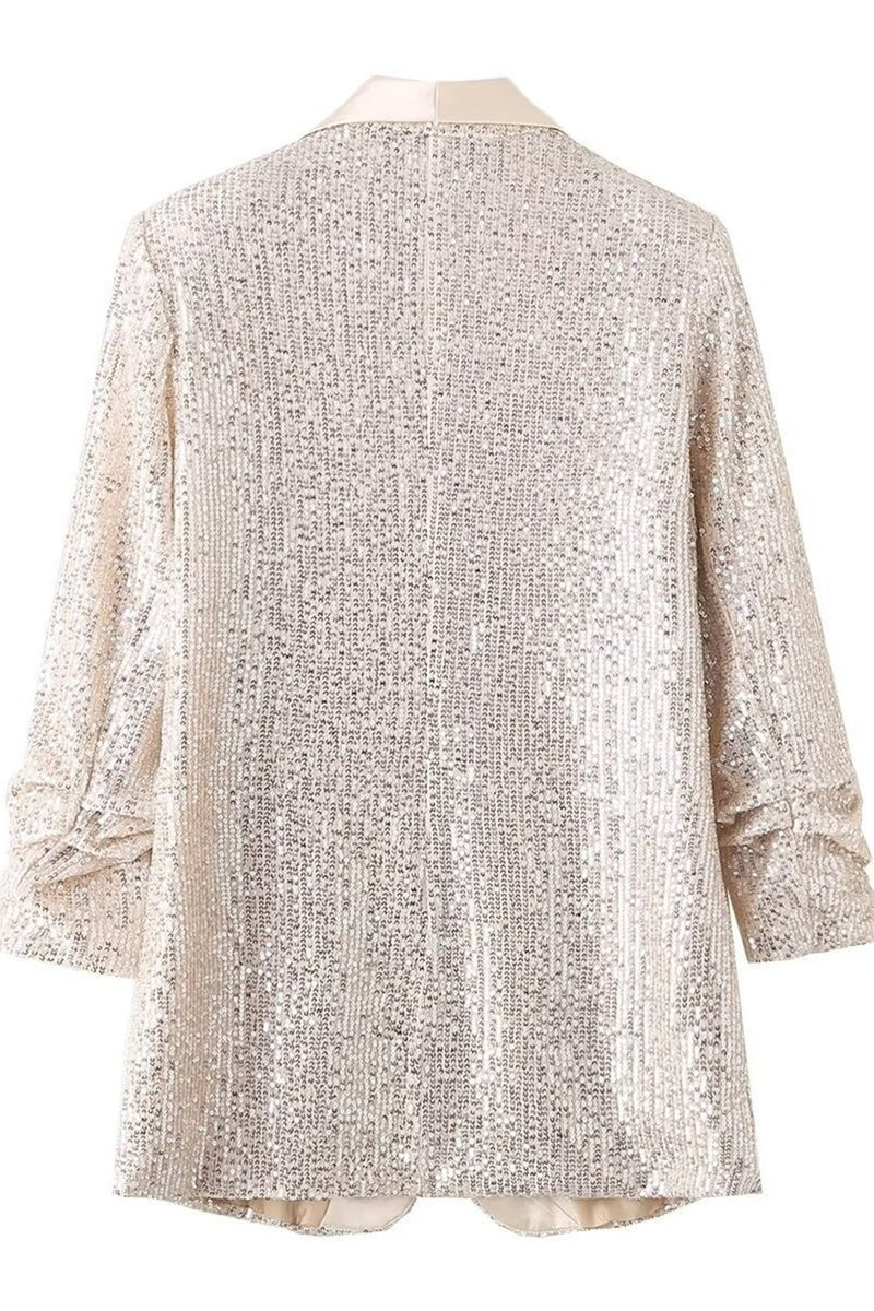 Load image into Gallery viewer, Sparkly Champagne Sequin Prom Party Blazer for kvinner