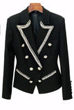 Fasjonable Diamond Beaded Double Breasted Slim Women Blazer