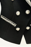 Fasjonable Diamond Beaded Double Breasted Slim Women Blazer