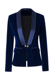 Black Slim Fit knappet Velvet Women Blazer