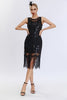 Load image into Gallery viewer, Glitrende svart frynset Gatsby-kjole fra 1920-tallet