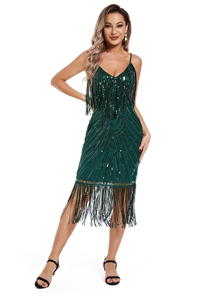 Load image into Gallery viewer, Blush Fringed Spaghetti stropper 1920 Gatsby kjole