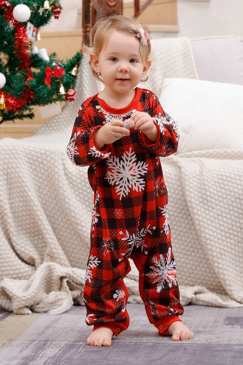 Load image into Gallery viewer, Red Plaid matchende familiejulepyjamas med snøfnugg