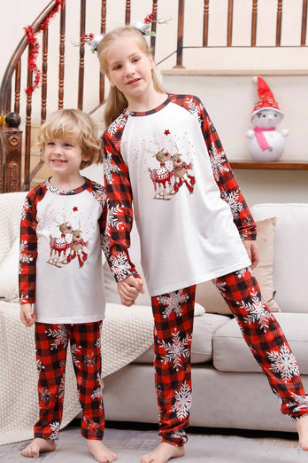 Red Plaid matchende familiejulepyjamas med snøfnugg