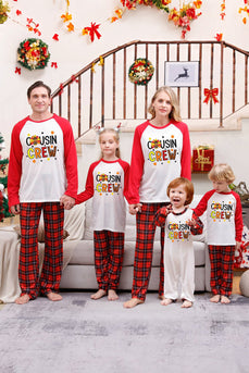 Red Print Christmas Family Matchende pyjamassett med nattøy med rutete