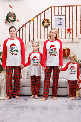 Red Print Christmas Family Matchende pyjamassett med nattøy med rutete