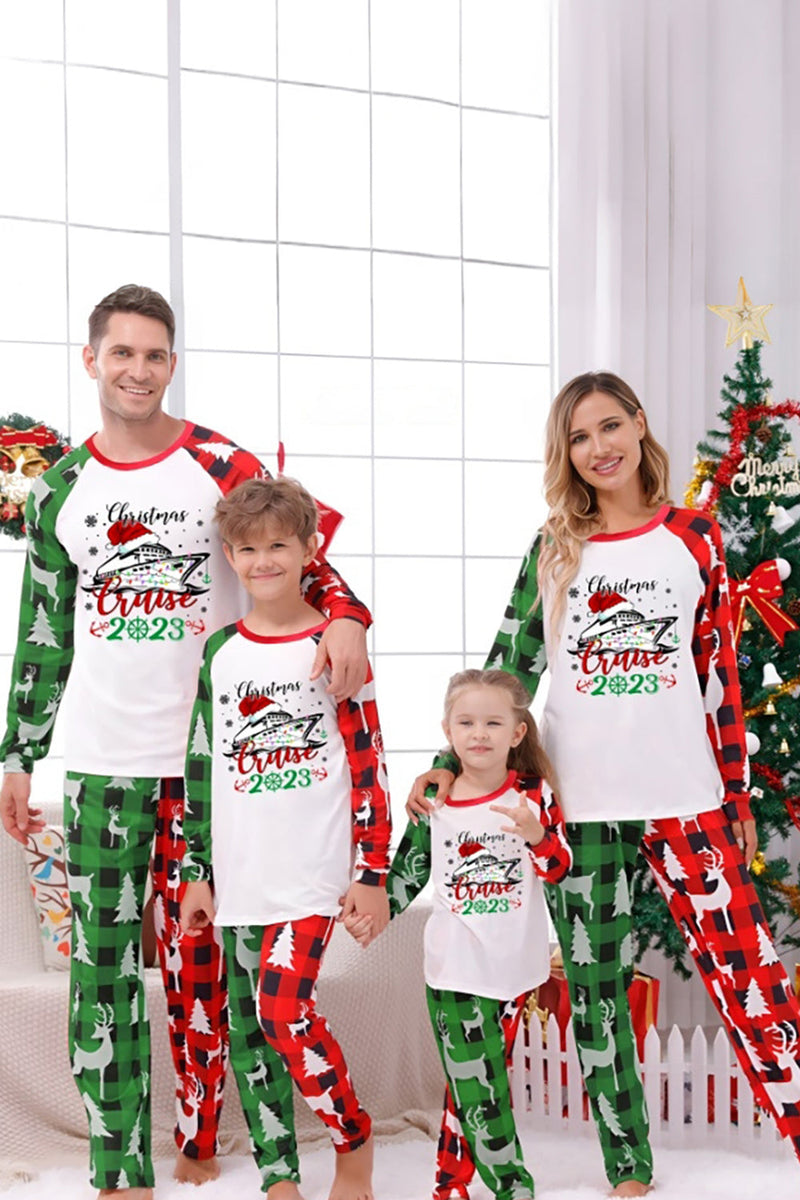 Load image into Gallery viewer, Rødt og grønt trykk matchende julepyjamas med lange ermer